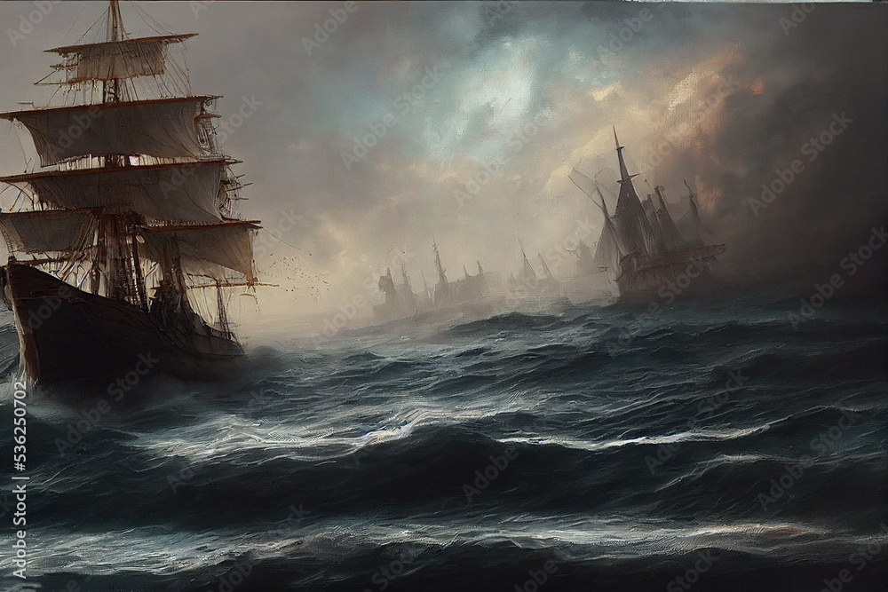 Naklejka premium ship in the storm concept art illustration