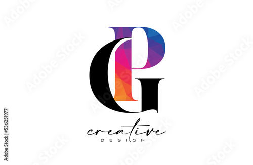 GP Letter Design with Creative Cut and Colorful Rainbow Texture