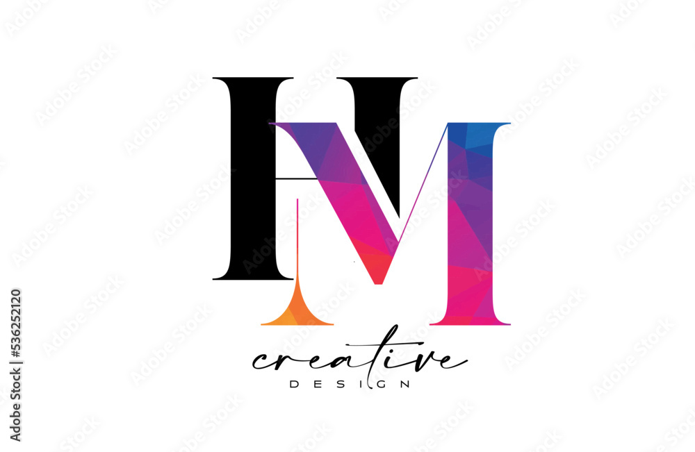 HM Letter Design with Creative Cut and Colorful Rainbow Texture HM Letter Design with Creative Cut and Colorful Rainbow Texture