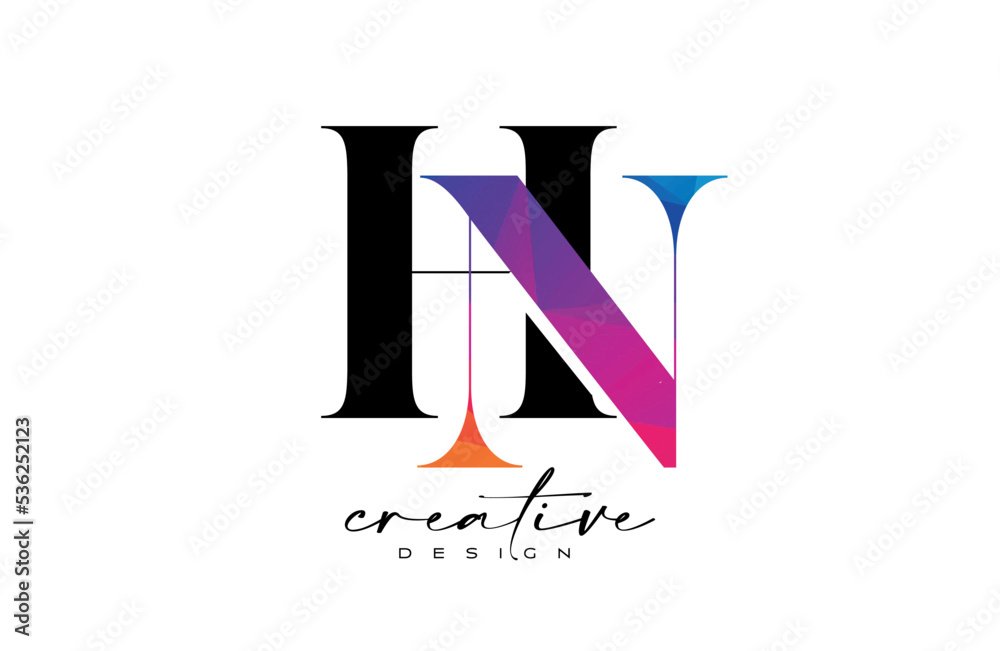HN Letter Design with Creative Cut and Colorful Rainbow Texture HN Letter Design with Creative Cut and Colorful Rainbow Texture