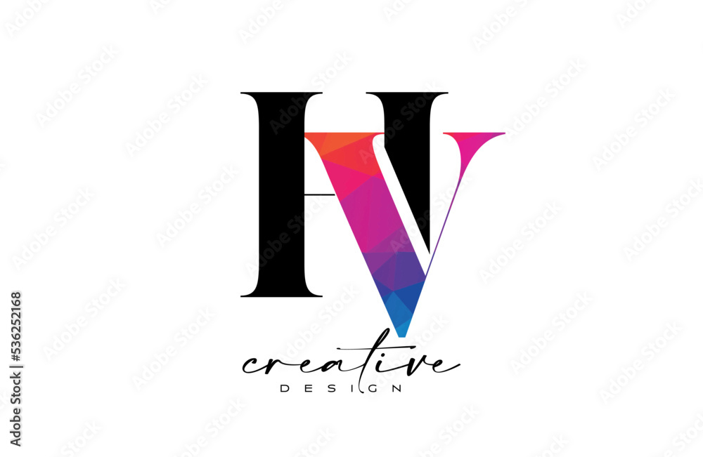 HV Letter Design with Creative Cut and Colorful Rainbow Texture HV Letter Design with Creative Cut and Colorful Rainbow Texture