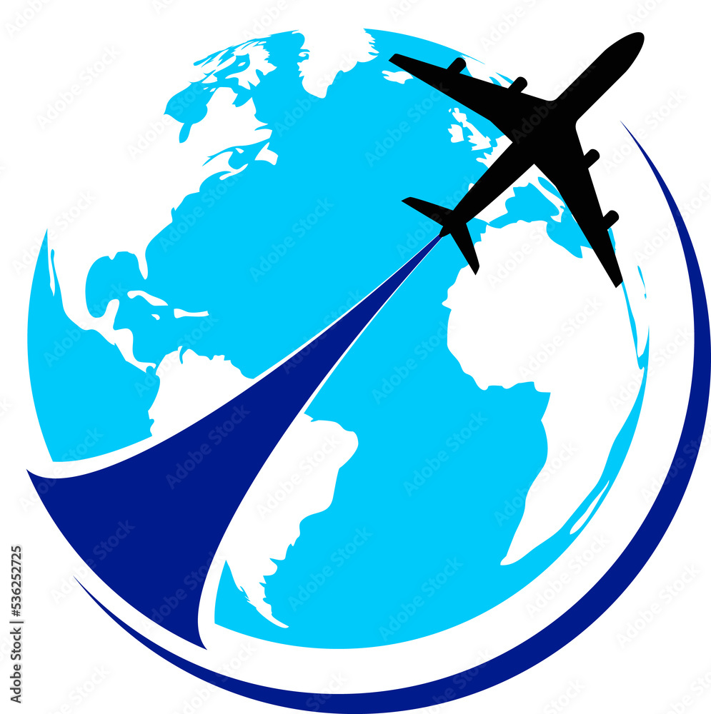 Around the world travelling by plane, airplane trip in various country ...
