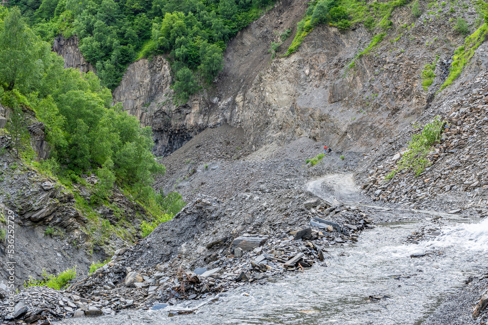 Landslide on the road from Davberi to Murkmeli in the Caucasus