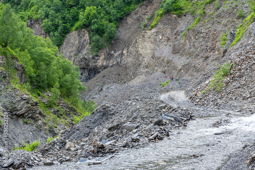 Obraz na płótnie Landslide on the road from Davberi to Murkmeli in the Caucasus w salonie