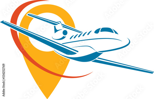 Plane Logo Design. Creative icon with plane and ellipse shape. PNG illustration.