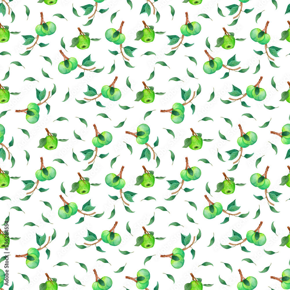 seamless pattern with green apples on branch seamless pattern with green apples on branch