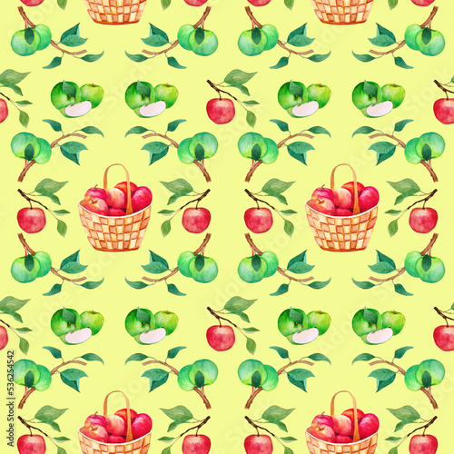 seamless pattern with green and red apples
