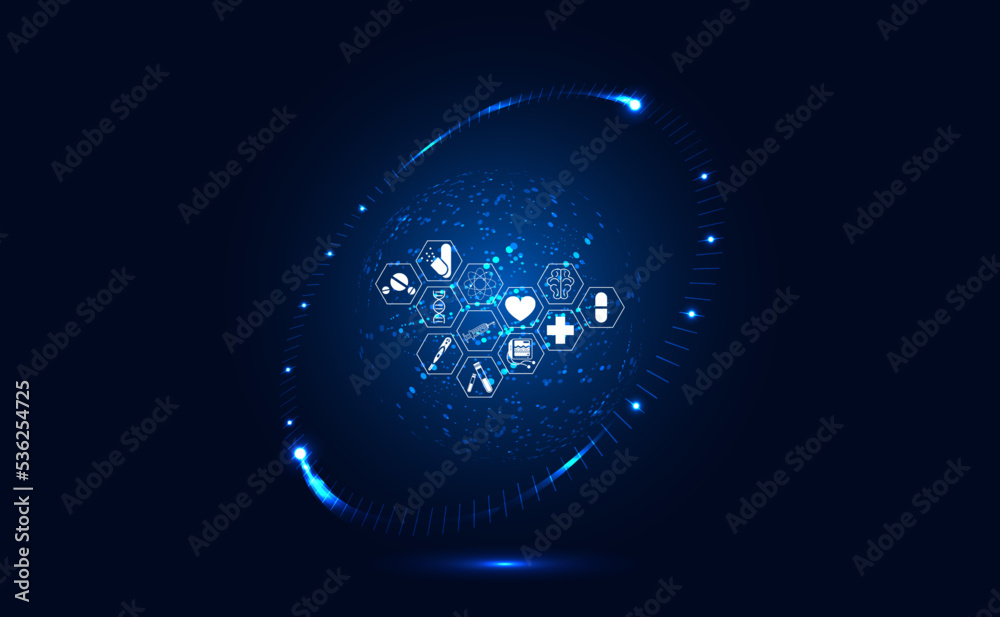 Abstract health healthcare icon modern futuristic on modern blue background. for background image Abstract health healthcare icon modern futuristic on modern blue background. for background image