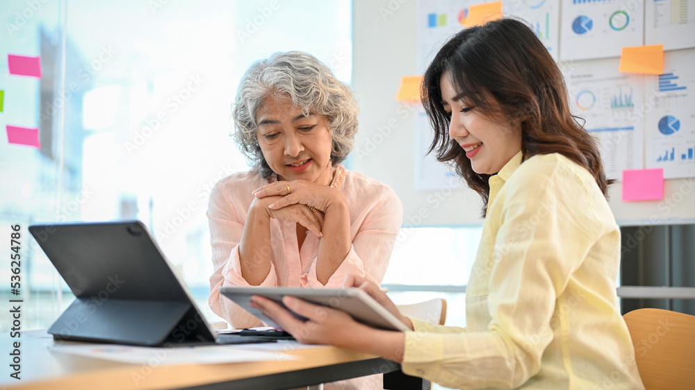 Professional aged Asian businesswoman consulting with her personal financial consultant Professional aged Asian businesswoman consulting with her personal financial consultant
