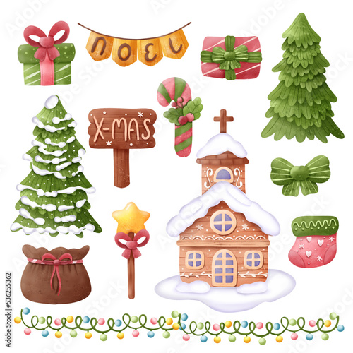 Christmas cute elements in Watercolor