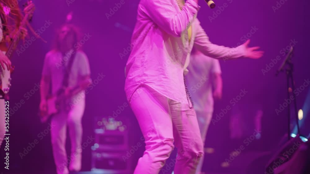 rave and gig of modern hip-hop and funk musical band, rapper man and woman are singing rave and gig of modern hip-hop and funk musical band, rapper man and woman are singing