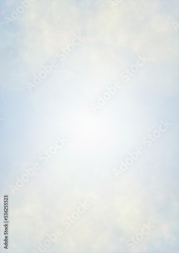 Vector Summer Sun Shine Background with Bokeh Blurred Glowing Gold Circles on Blue Sky.  Blured Sunlight Background. Magic Summertime Print. Calm Defocused Light Design for Posters, Covers, Cards.