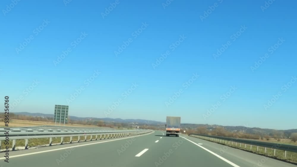 Following dirty old semi truck on highway, driving plate dashcam pov Following dirty old semi truck on highway, driving plate dashcam pov