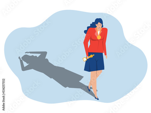 imposter syndrome, businesswoman confident with shadow Anxiety and lack of self-confidence at work concept flat illustrator vector