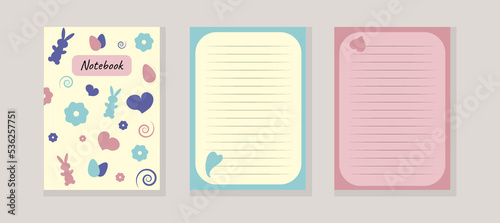 Set covers notebook colorful sketchbook with heart and easter elements vector illustration