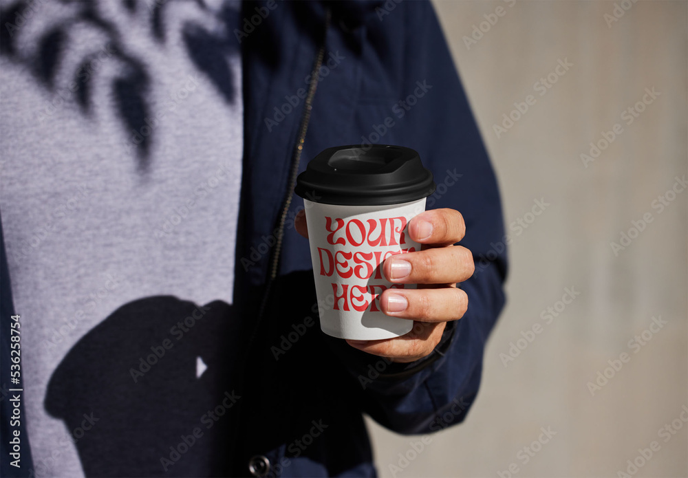 Hand With a Paper Cup With Lid Mockup With Custom Colors Stock Template ...