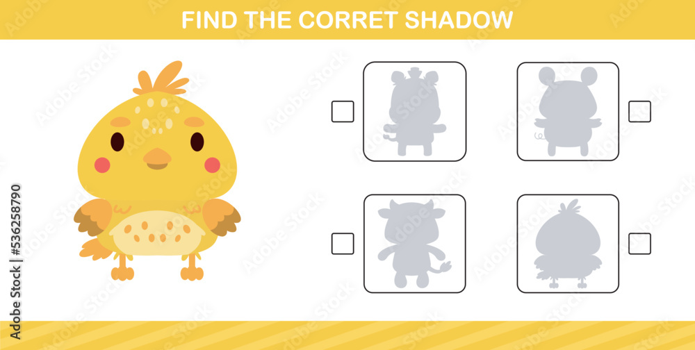 finding the correct shadow of cute animal,education game for kids age 5 and 10 Year Old