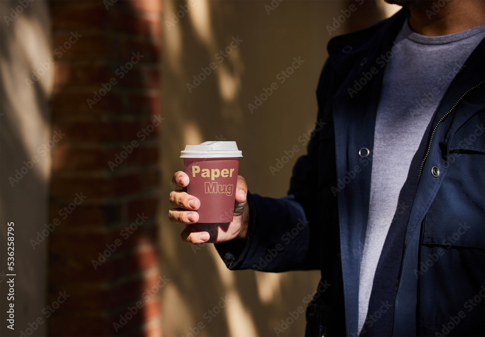 Man Walking WIth Paper Cup Mockup With Customizable Colors Stock ...