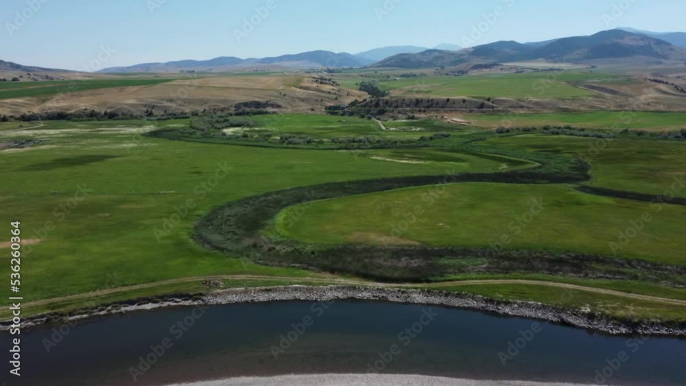 Flying over summer green fields in Montana, USA Flying over summer green fields in Montana, USA