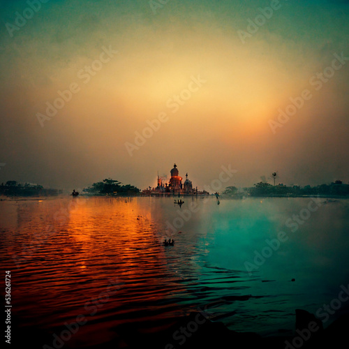 Indian temple in sunset