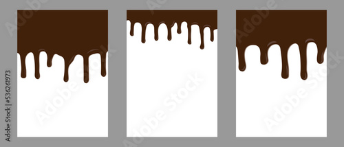 Dripping of melted chocolate, set of vertical background. Vector illustration