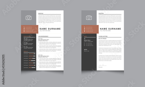 Professional Resume / CV Template design cover letter Set with typography