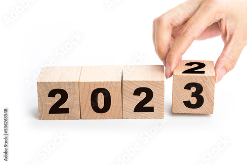 symbolize the change from 2022 to the new year 2023. 2023 happy new year concept.