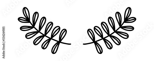 Doodle floral laurel. Hand drawn tree branches with leaves and flowers. illustration