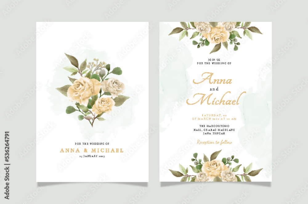 Set of card with green and peach flower rose and leaves. Wedding ornament concept. Floral poster invitation. Vector decorative greeting card or invitation design background
