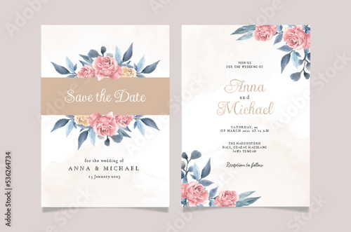 Set of card with flower rose and leaves. Wedding ornament concept. Floral poster invitation. Vector decorative greeting card or invitation design background