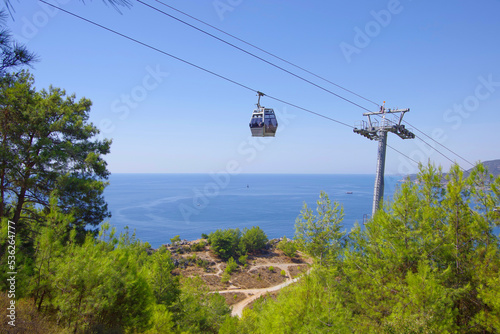Cable car in the city of Alanya in Turkey over the Cleopatra beach. 