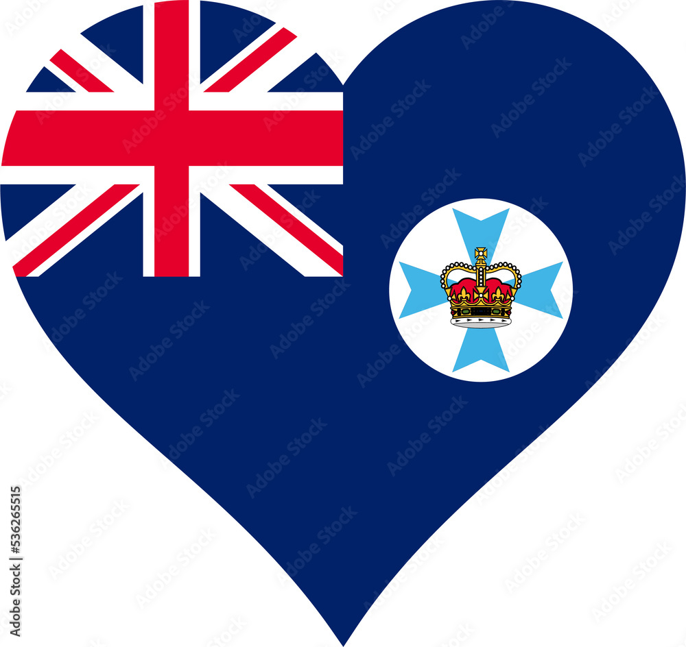 Queensland Australia Heart Flag. Queenslander Australian Love Shape