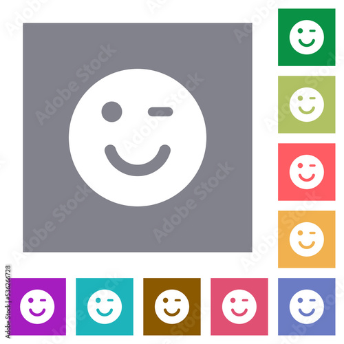 Winking emoticon solid square flat icons