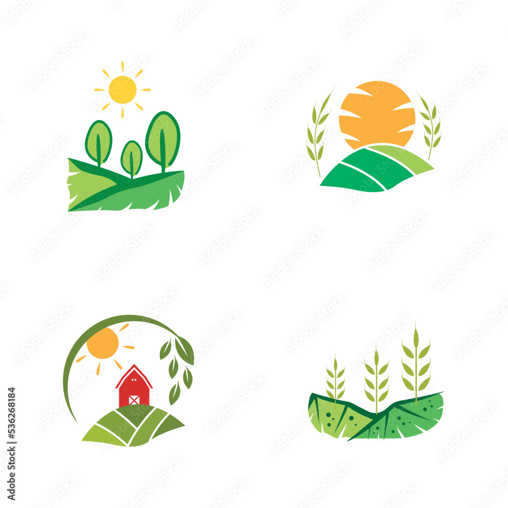 farm business, farmland, crop field, and warehouse business template illustration design logo vektor