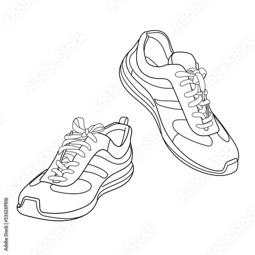 Hand drawn sneakers, gym shoes. Doodle vector illustration.