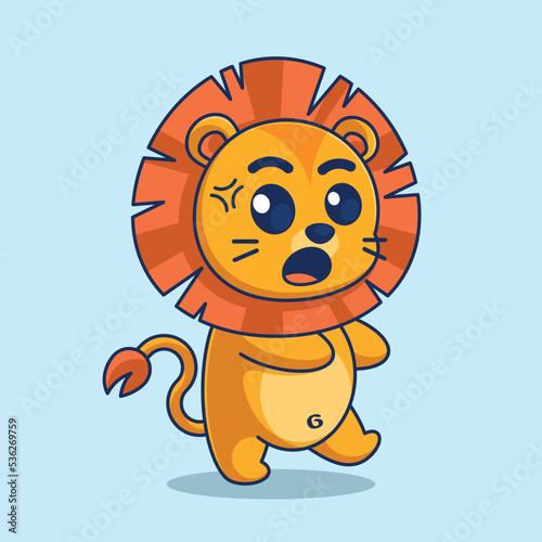 Fototapeta Naklejka Na Ścianę i Meble -  Cute lion is an angry cartoon