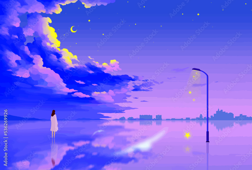 Lonely Girl Alone Moon Night City Scenery 4K Phone iPhone Wallpaper #5240a