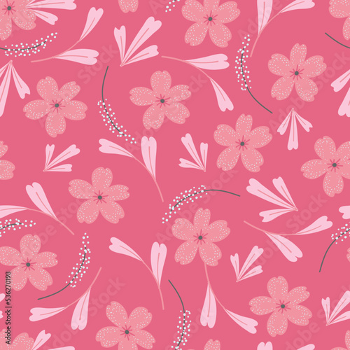 Pretty Pink Flowers Vector Seamless Pattern