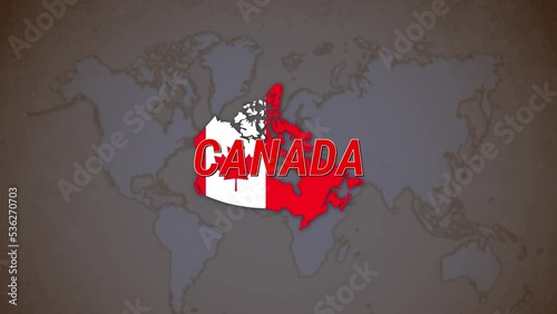 Canadian flag, waving in the wind and with a country map in the Canadian flag pattern. It is a composite garden of Footage.