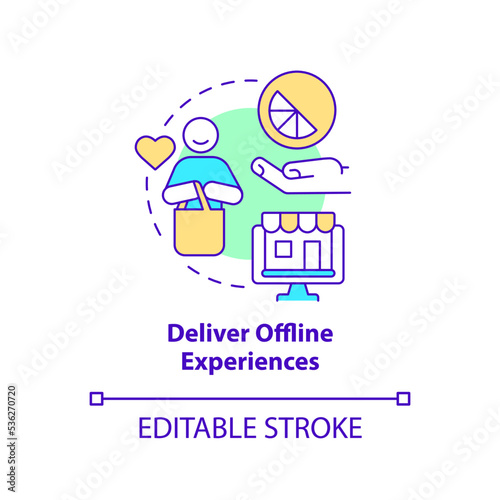 Deliver offline experiences concept icon. Sensory branding strategy abstract idea thin line illustration. Satisfied client. Isolated outline drawing. Editable stroke. Arial, Myriad Pro-Bold fonts used