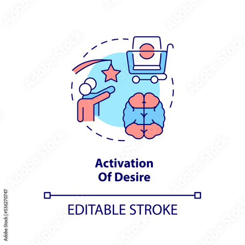 Activation of desire concept icon. Sensory system in consumer behavior abstract idea thin line illustration. Engagement. Isolated outline drawing. Editable stroke. Arial, Myriad Pro-Bold fonts used