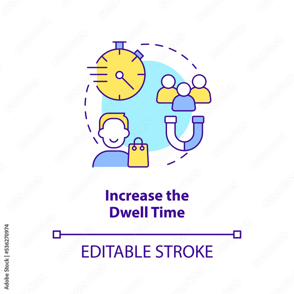 Increase dwell time concept icon. Scent marketing advantage abstract idea thin line illustration. In store experience. Isolated outline drawing. Editable stroke. Arial, Myriad Pro-Bold fonts used