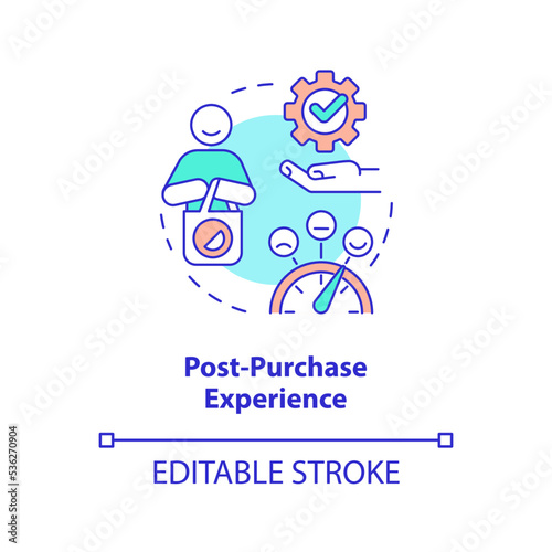 Post-purchase experience concept icon. All-round sensory communication abstract idea thin line illustration. Satisfaction. Isolated outline drawing. Editable stroke. Arial, Myriad Pro-Bold fonts used