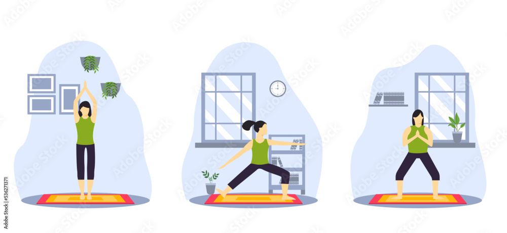 Yoga activity flat bundle design illustration Yoga activity flat bundle design illustration