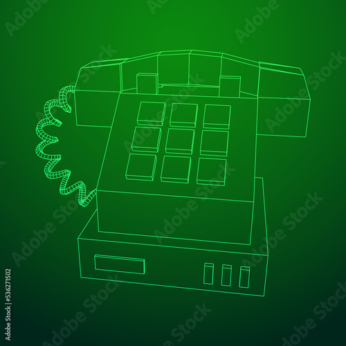 Old retro landline telephone. Wireframe vector