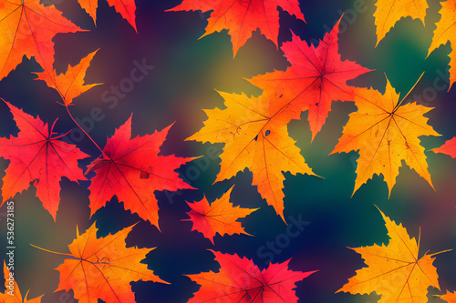 Fall Tree Leaves Autumn Color Seamless Texture Pattern Tiled Repeatable Tessellation Background Image