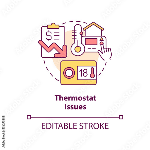 Thermostat issues concept icon. Heating system mistakes. Reduce fuel bill costs abstract idea thin line illustration. Isolated outline drawing. Editable stroke. Arial, Myriad Pro-Bold fonts used