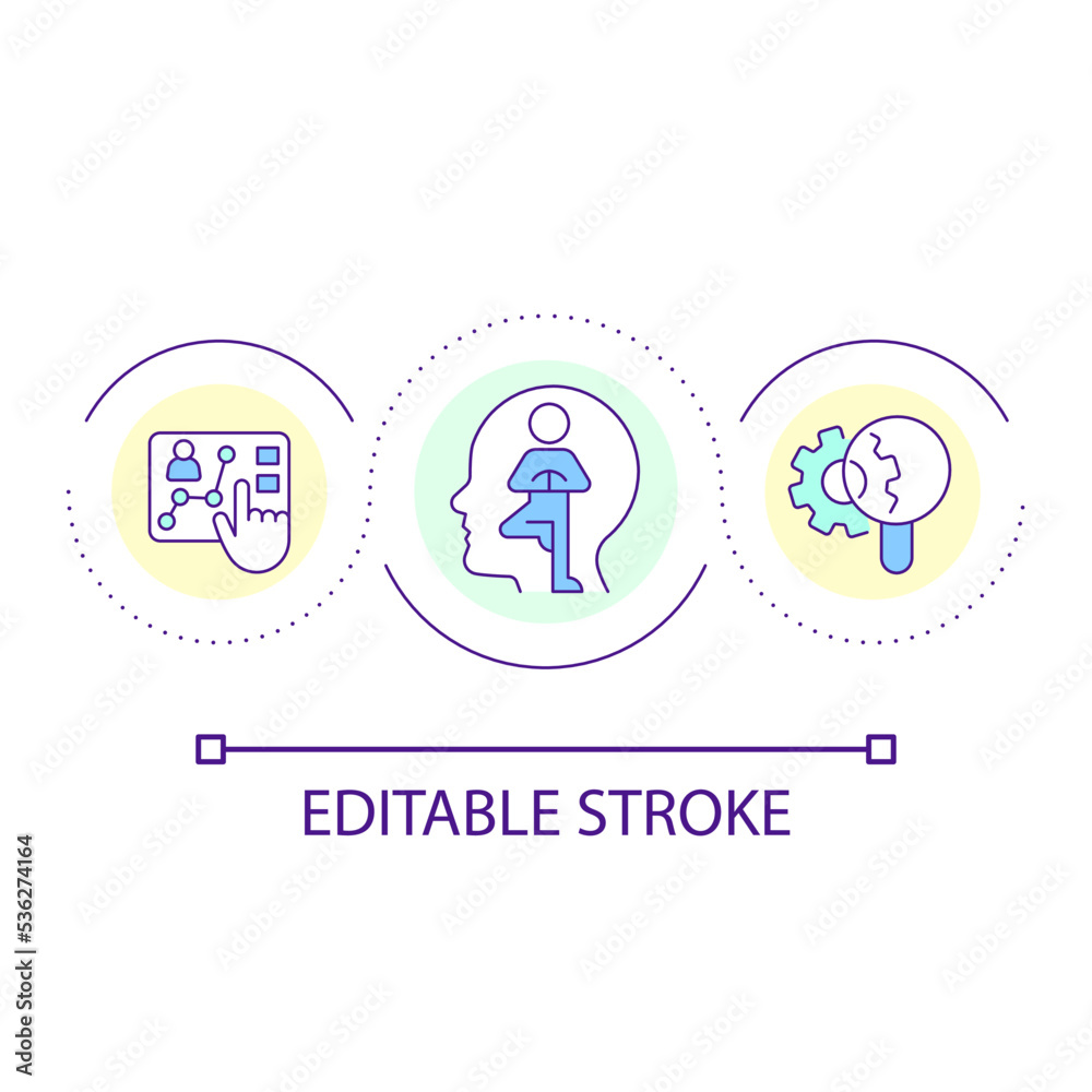 Evaluate performance and mental state loop concept icon. Assess productivity. Review woking process abstract idea thin line illustration. Isolated outline drawing. Editable stroke. Arial font used
