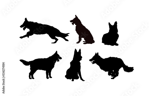 german shepherd dog silhouettes set, dogs silhouettes - vector illustration