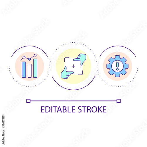 Focus on finding issues loop concept icon. Rating severity of usability problems. Define mistakes abstract idea thin line illustration. Isolated outline drawing. Editable stroke. Arial font used